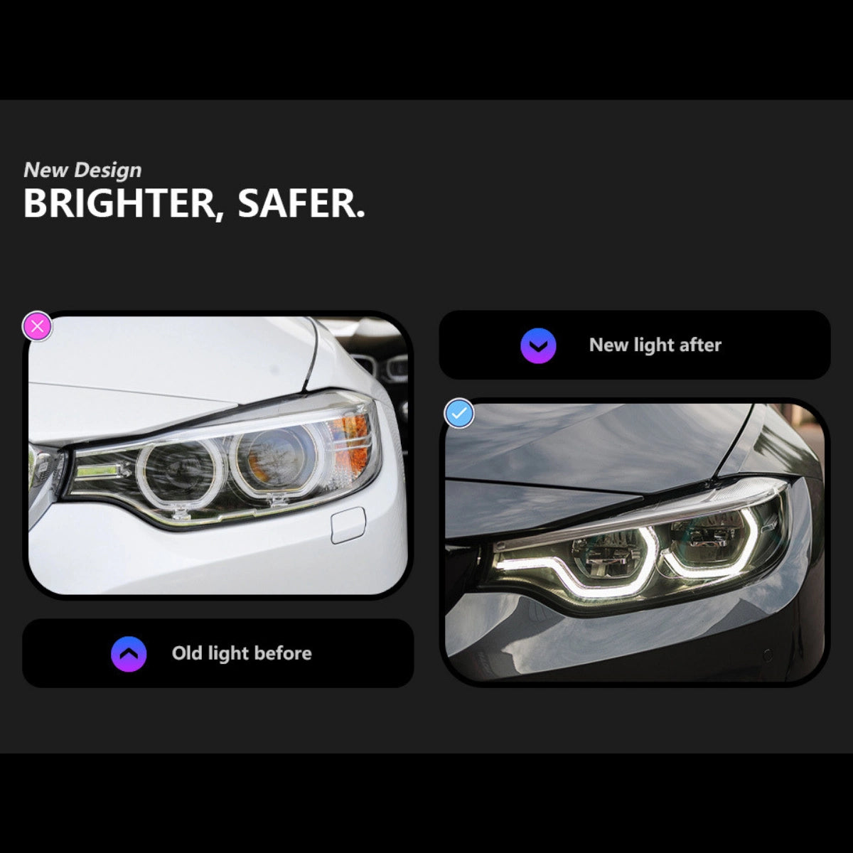 Full LED Headlights for 2014-2020 BMW 4 Series (F32/F33/F36) & M3/M4 (F80/F82) | Dual-Color DRL, Angel Eye Style, Plug & Play