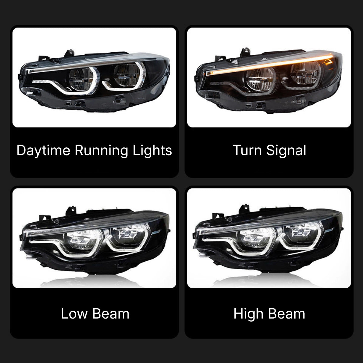 Full LED Headlights for 2014-2020 BMW 4 Series (F32/F33/F36) & M3/M4 (F80/F82) | Dual-Color DRL, Angel Eye Style, Plug & Play