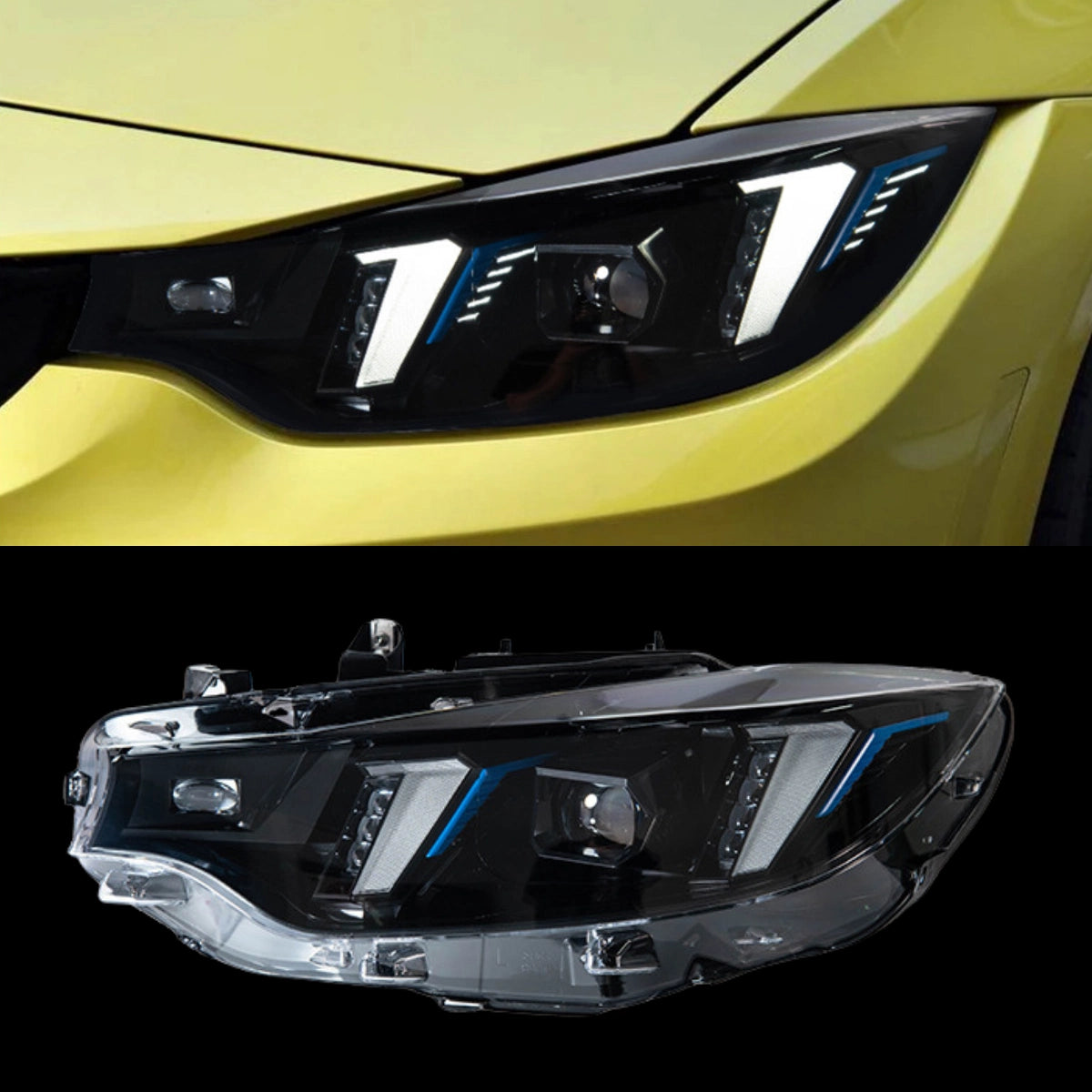 Full LED Headlights for 2014-2020 BMW 4 Series (F32/F33/F36) & M3/M4 (F80/F82) | Fang-Style Dual-Color DRL, Plug & Play