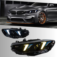 Full LED Headlights for 2014-2020 BMW 4 Series (F32/F33/F36) & M3/M4 (F80/F82) | Fang-Style Dual-Color DRL, Plug & Play