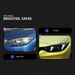 Full LED Headlights for 2014-2020 BMW 4 Series (F32/F33/F36) & M3/M4 (F80/F82) | Fang-Style Dual-Color DRL, Plug & Play