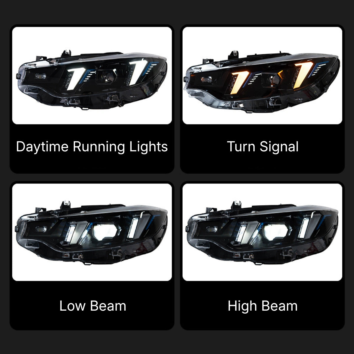 Full LED Headlights for 2014-2020 BMW 4 Series (F32/F33/F36) & M3/M4 (F80/F82) | Fang-Style Dual-Color DRL, Plug & Play