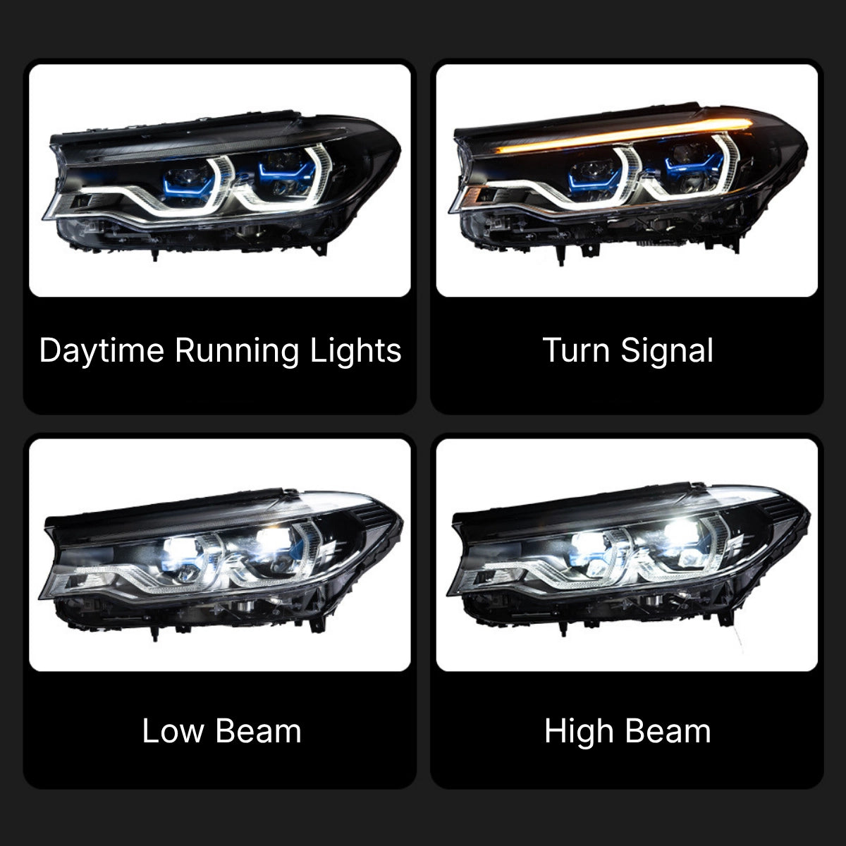 Full LED Headlights for 2017-2020 BMW 5 Series G30 Pre-LCI | Angel Eyes Style, Dual-Color DRL, Plug & Play