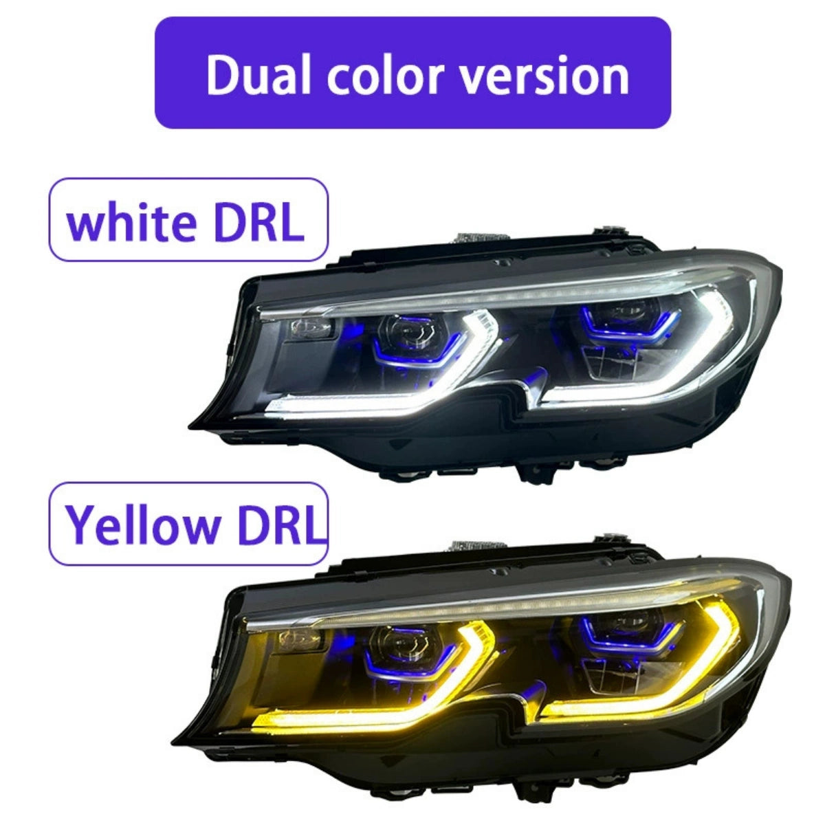 Full LED Headlights for 2019-2022 BMW 3 Series G20 Pre-LCI | Dual-Color DRL, Plug & Play