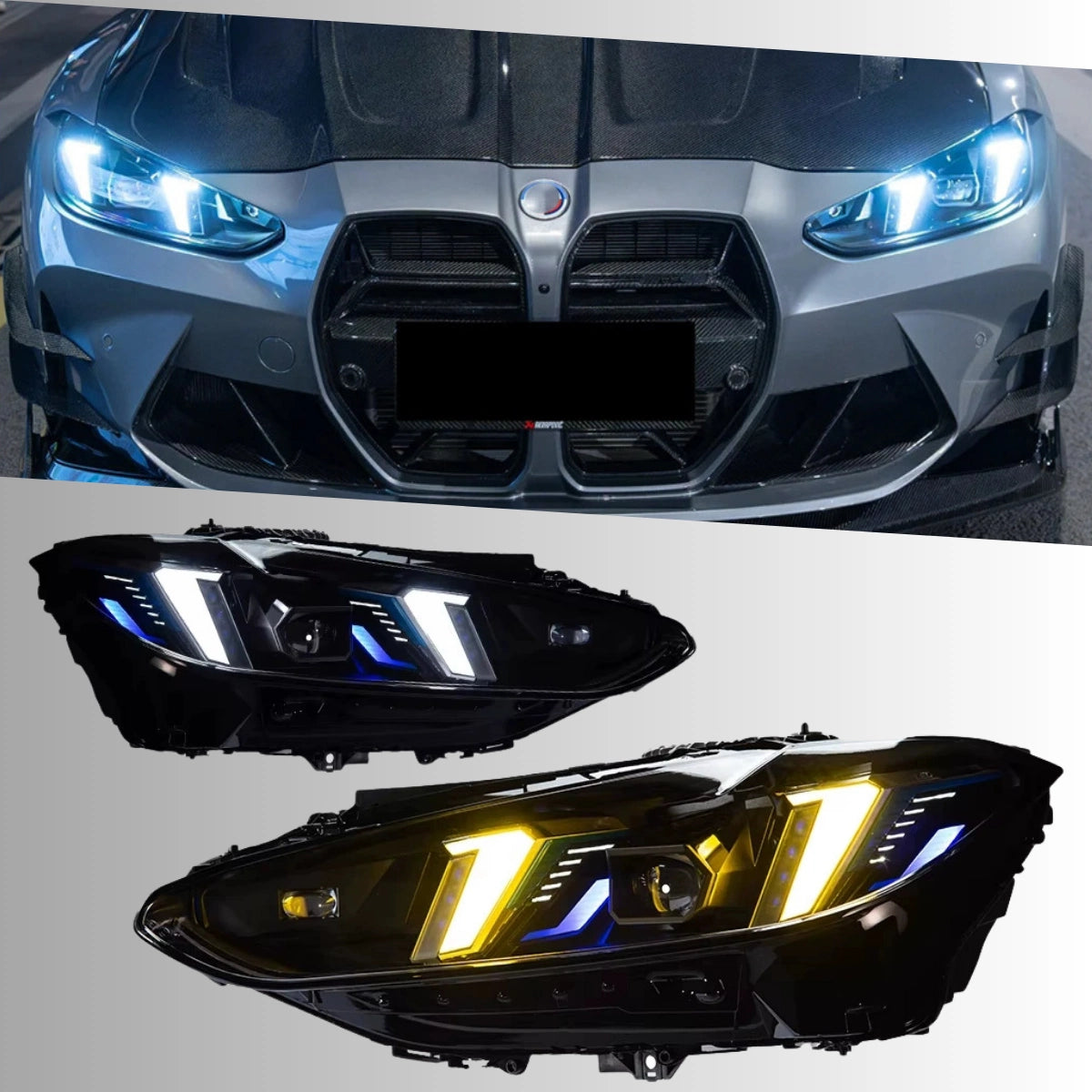 Full LED Headlights for 2021+ BMW 4 Series G22 & M4 G82 | Fang-Style Tri-Color DRL, Sequential Signals
