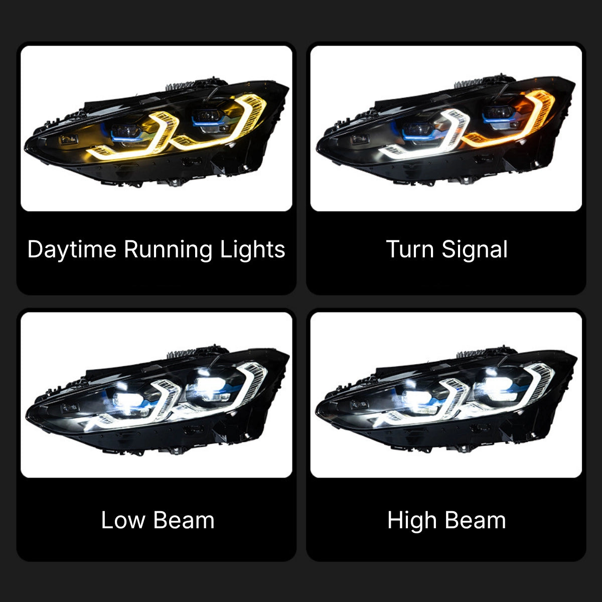Full LED Headlights for 2021+ BMW 4 Series G22 & M4 G82 | Tri-Color DRL, Sequential Signals
