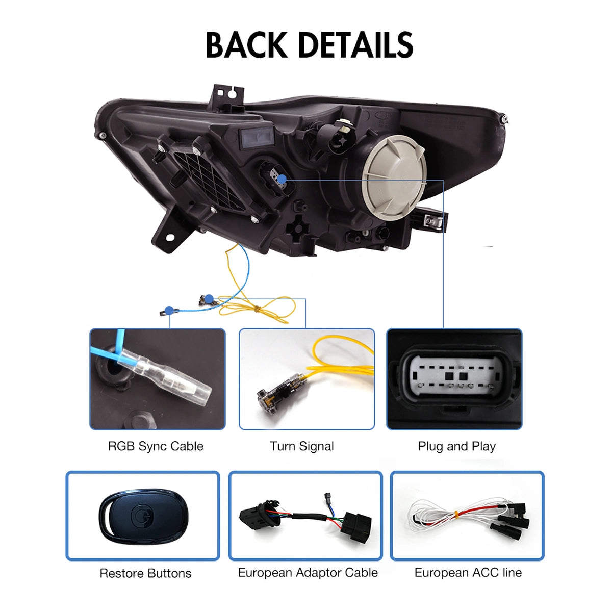Full LED RGB Headlights for 2015-2017 Ford Mustang S550 | RGB DRL, Sequential Turn Signals, Plug & Play