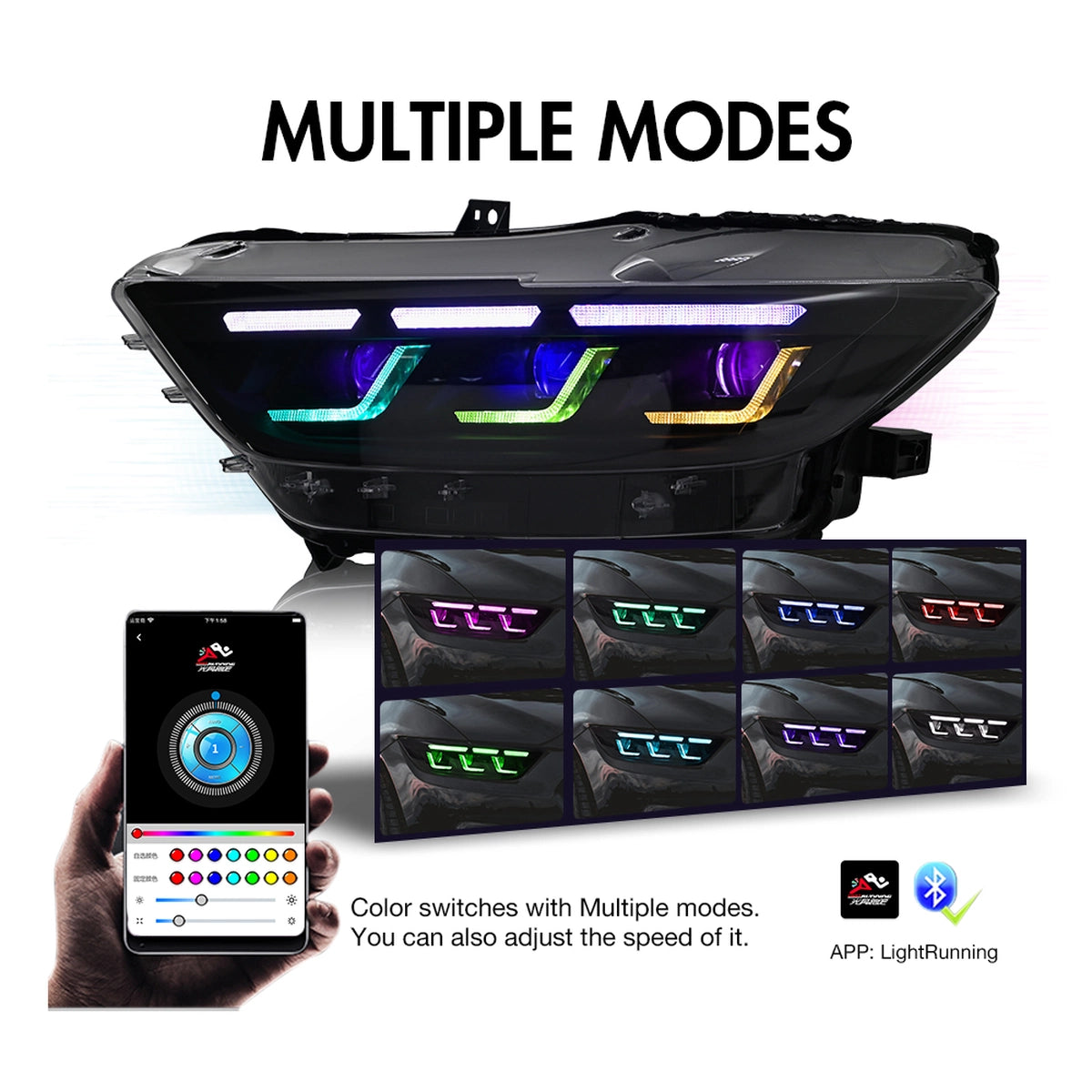 Full LED RGB Headlights for 2015-2017 Ford Mustang S550 | RGB DRL, Sequential Turn Signals, Plug & Play