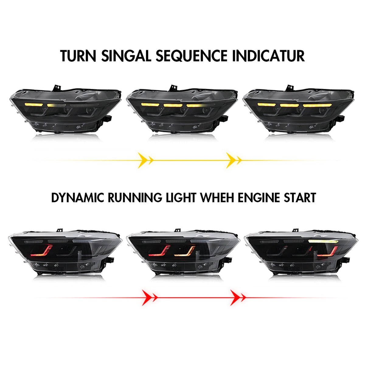 Full LED RGB Headlights for 2015-2017 Ford Mustang S550 | RGB DRL, Sequential Turn Signals, Plug & Play
