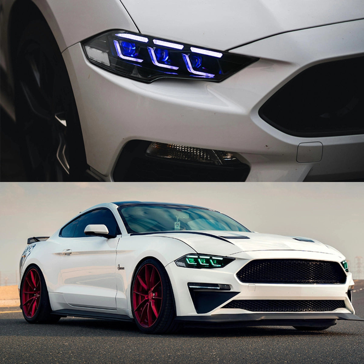 Full LED RGB Headlights for 2018-2022 Ford Mustang S550 | RGB DRL, Sequential Turn Signals, Plug & Play