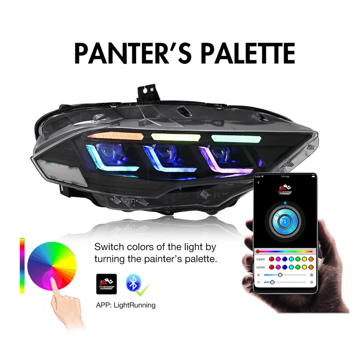 Full LED RGB Headlights for 2018-2022 Ford Mustang S550 | RGB DRL, Sequential Turn Signals, Plug & Play