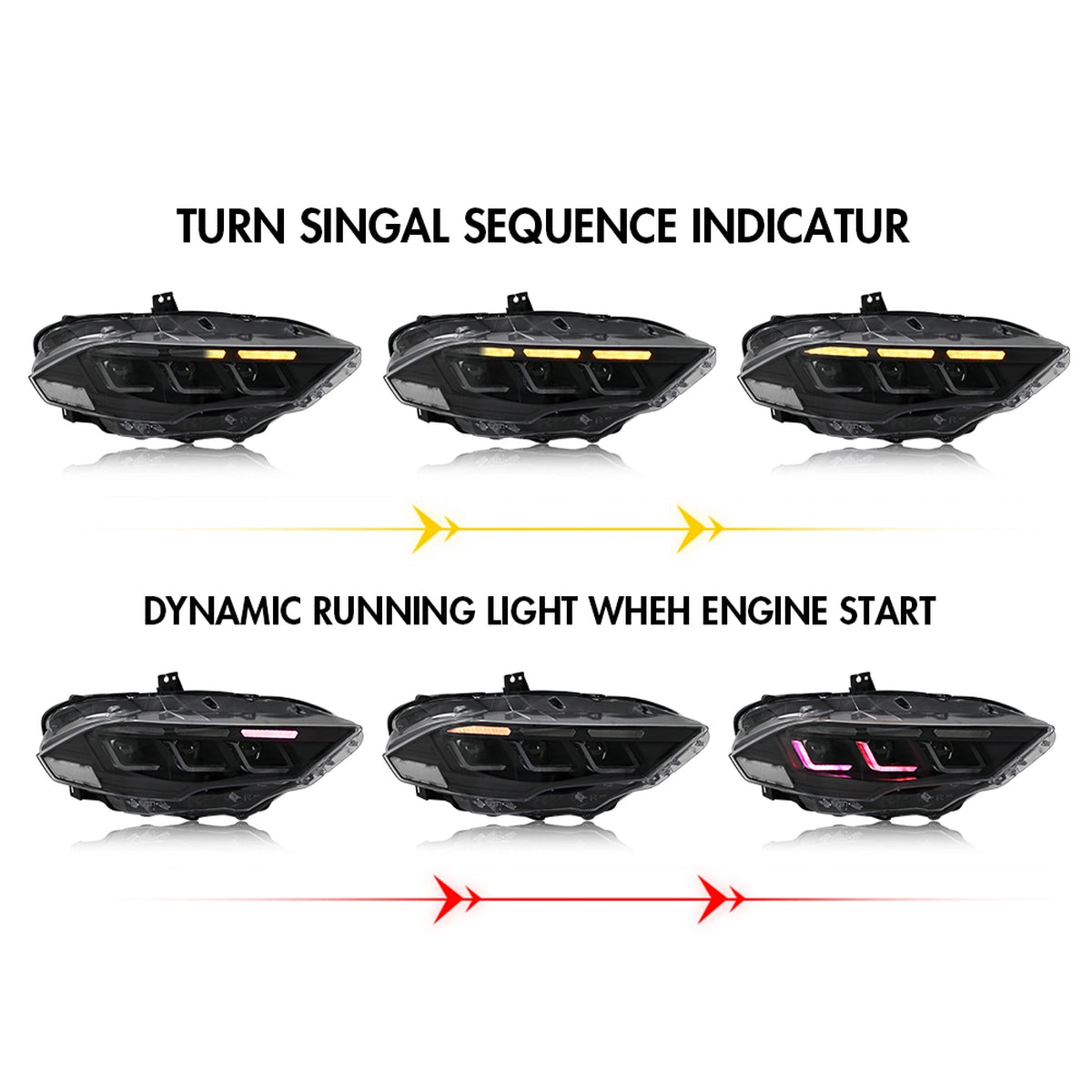 Full LED RGB Headlights for 2018-2022 Ford Mustang S550 | RGB DRL, Sequential Turn Signals, Plug & Play