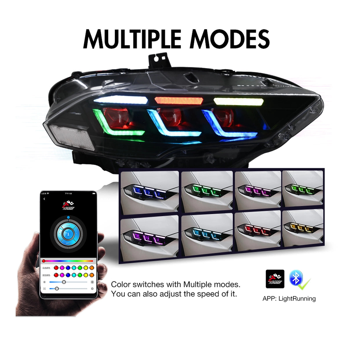 Full LED RGB Headlights for 2018-2022 Ford Mustang S550 | RGB DRL, Sequential Turn Signals, Plug & Play