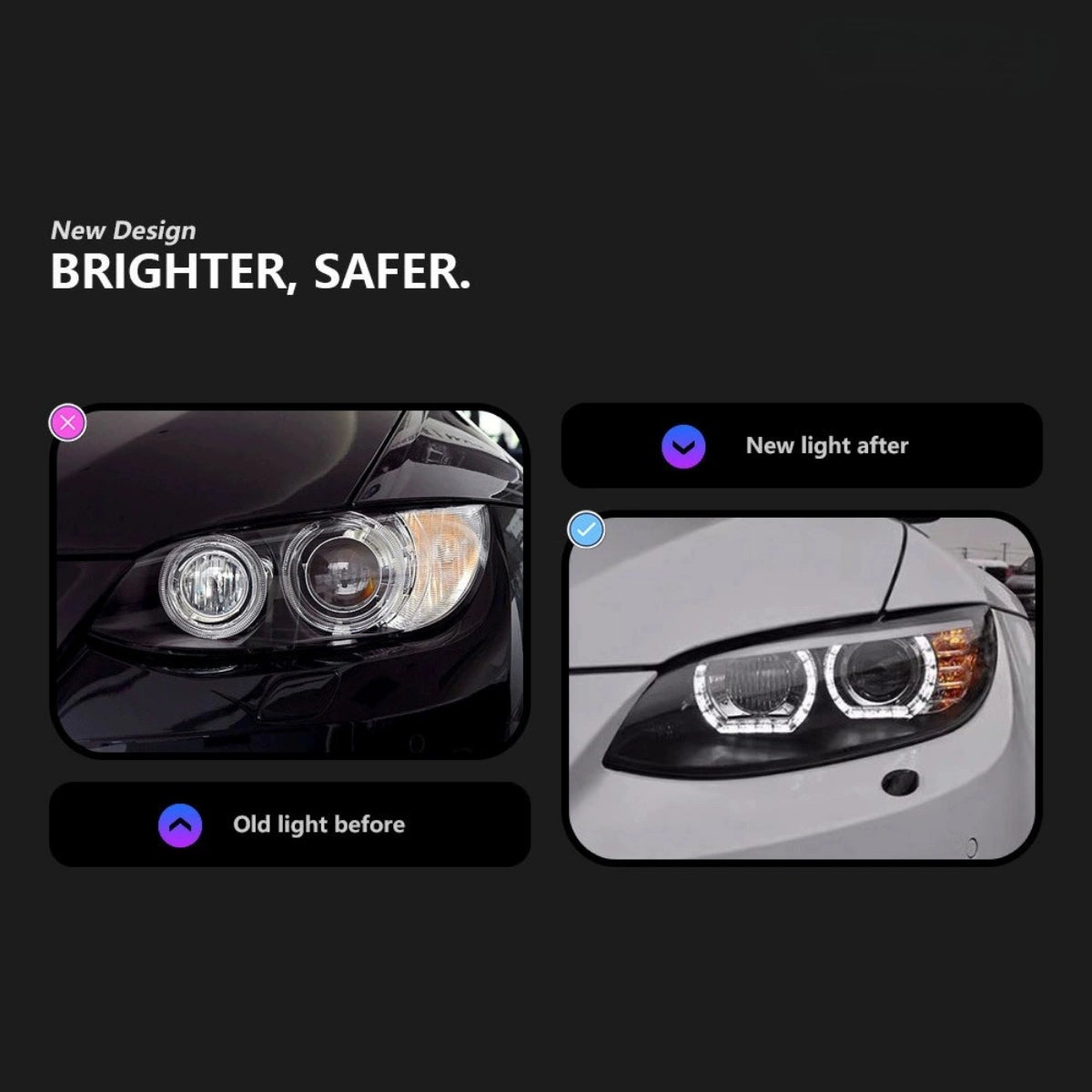 LED Headlights for 2007-2010 BMW 3 Series E92/E93 Pre-LCI | Angel Eyes, White DRL, Plug & Play