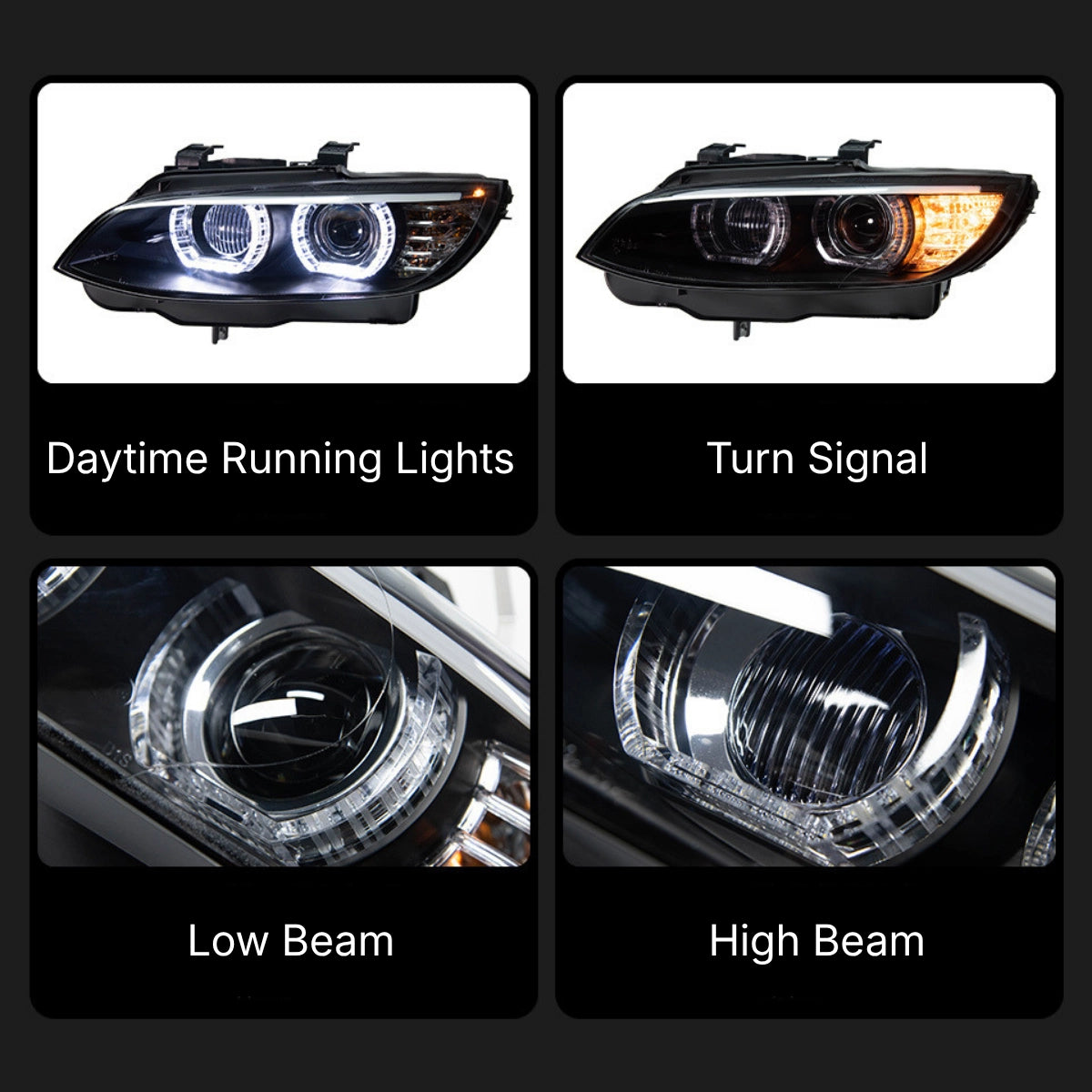 LED Headlights for 2007-2010 BMW 3 Series E92/E93 Pre-LCI | Angel Eyes, White DRL, Plug & Play