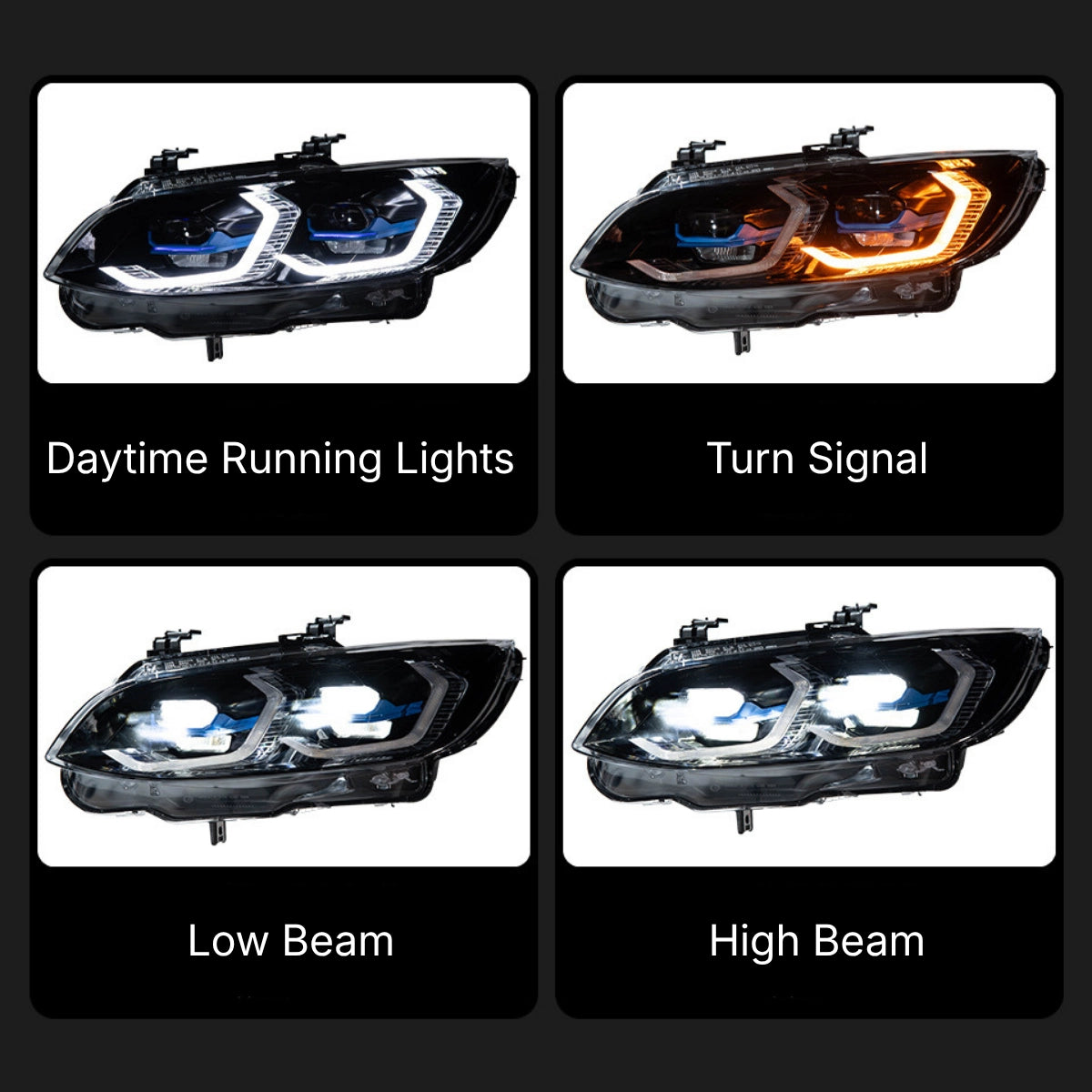 LED Headlights for 2007-2010 BMW 3 Series E92/E93 Pre-LCI | Dual-Color DRL, LED Signals, Plug & Play