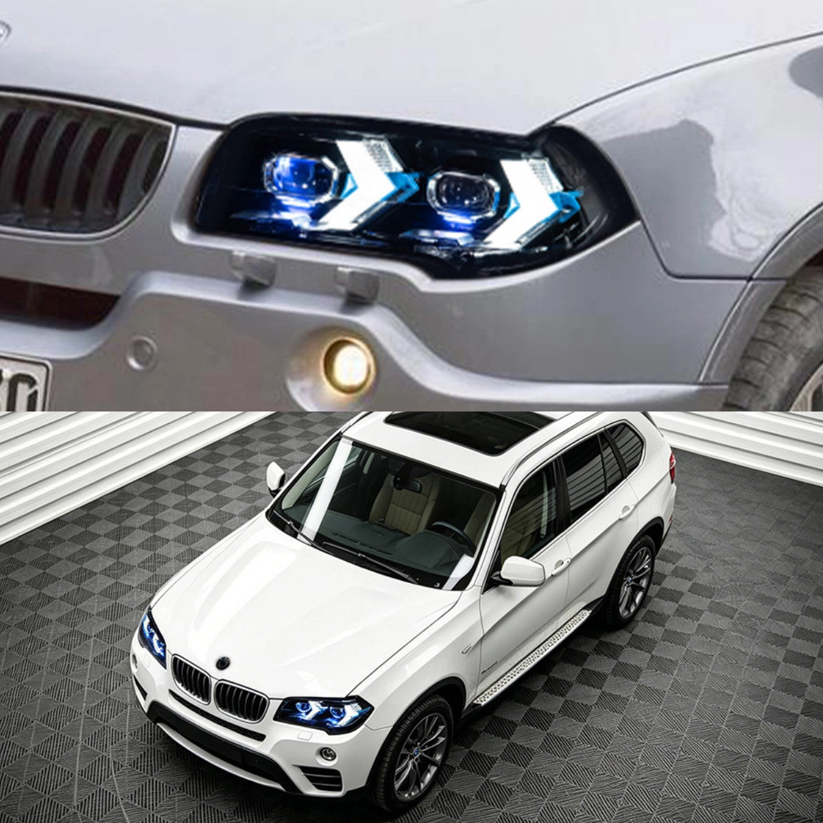 LED Headlights for 2007-2010 BMW X3 E83 LCI |Arrow-Style, Dual-Color DRL, Plug & Play