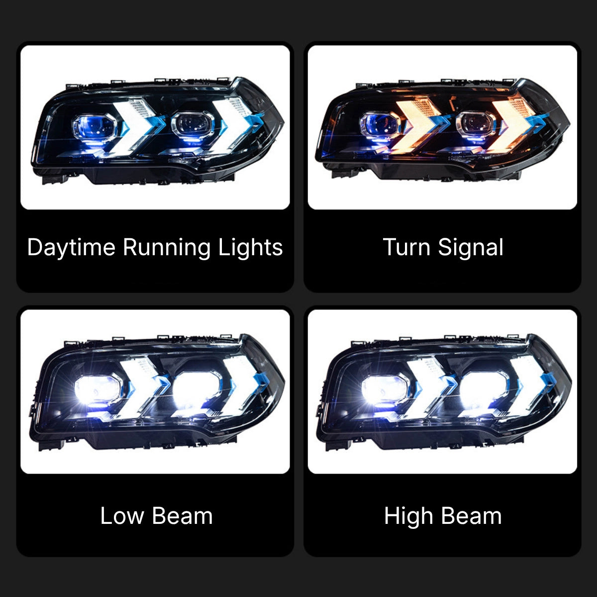 LED Headlights for 2007-2010 BMW X3 E83 LCI |Arrow-Style, Dual-Color DRL, Plug & Play