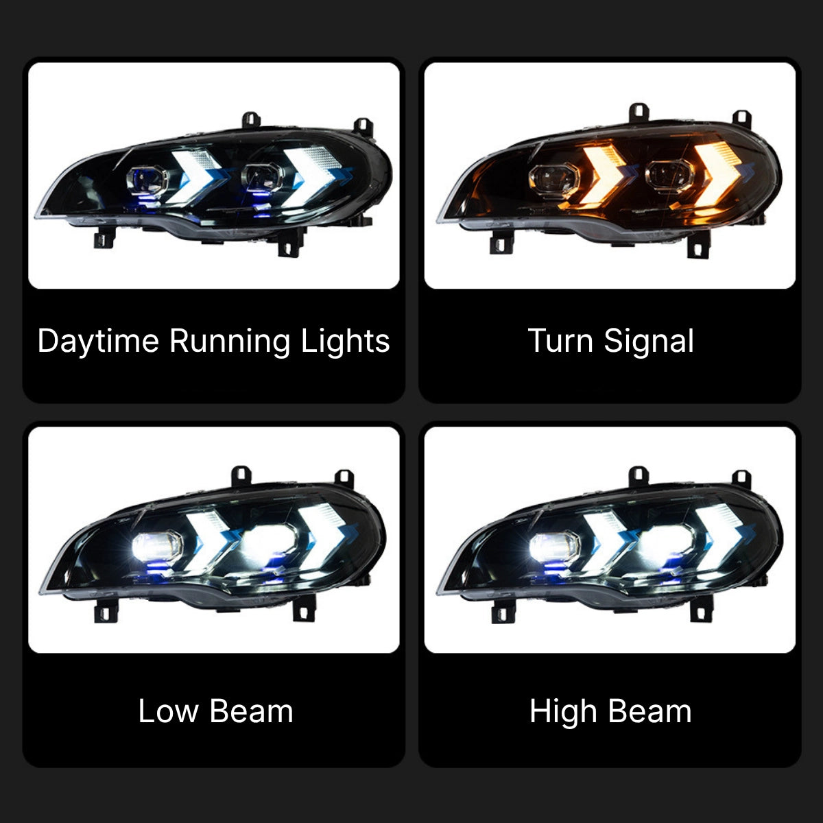 LED Headlights for 2007-2013 BMW X5 E70 | Dual-Color DRL, Arrow-Style, Plug & Play