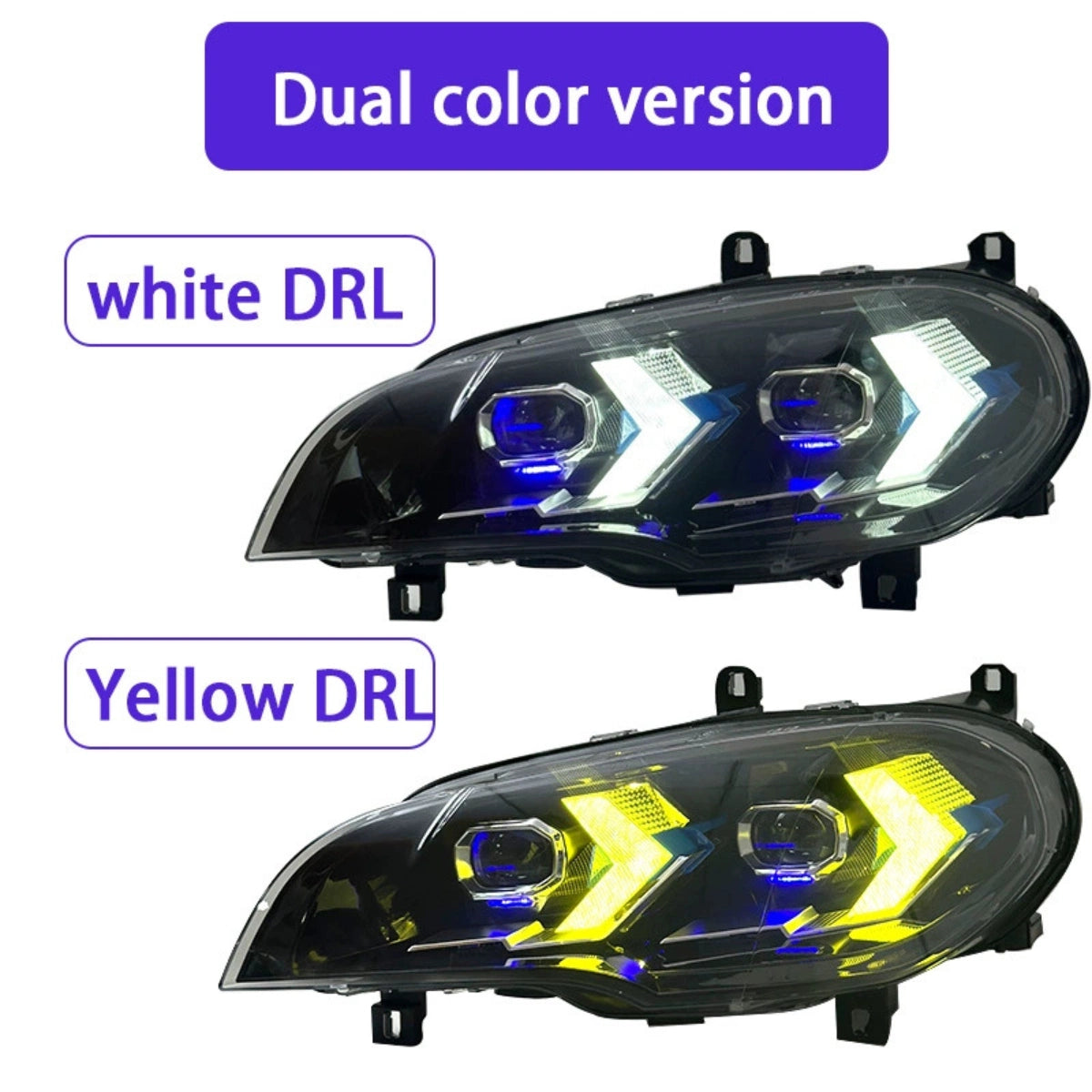 LED Headlights for 2007-2013 BMW X5 E70 | Dual-Color DRL, Arrow-Style, Plug & Play