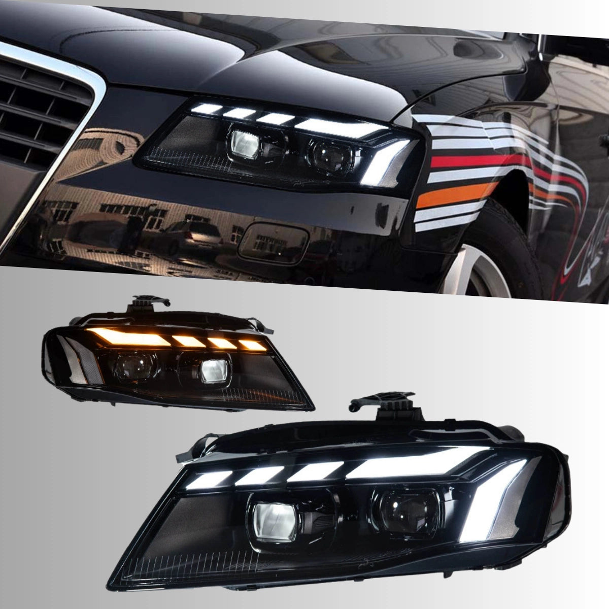 LED Headlights for 2009-2012 Audi A4 B8 Pre-Facelift | RS-Style, Start-Up Animation, White DRL, Plug & Play