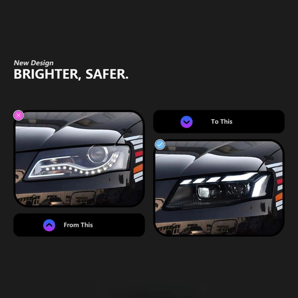 LED Headlights for 2009-2012 Audi A4 B8 Pre-Facelift | RS-Style, Start-Up Animation, White DRL, Plug & Play
