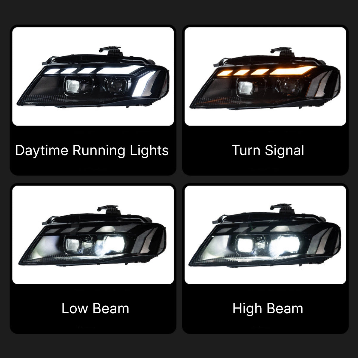 LED Headlights for 2009-2012 Audi A4 B8 Pre-Facelift | RS-Style, Start-Up Animation, White DRL, Plug & Play