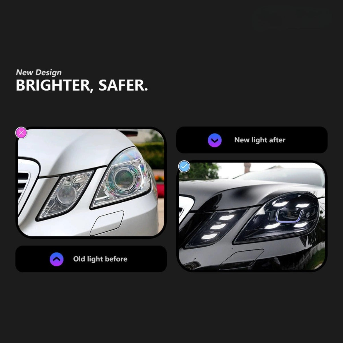 LED Headlights for 2010-2013 Mercedes W212 Pre-Facelift E350 E550 | White DRL, Plug & Play
