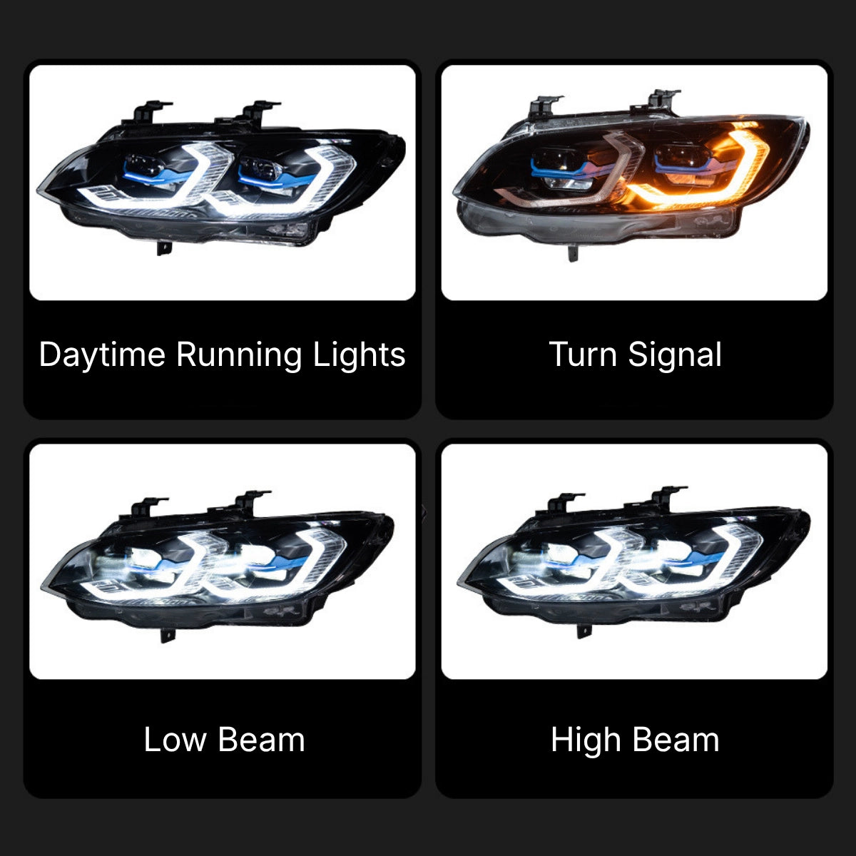 LED Headlights for 2011-2013 BMW 3 Series E92 E93 LCI | Dual-Color DRL, LED Turn Signals, Plug & Play