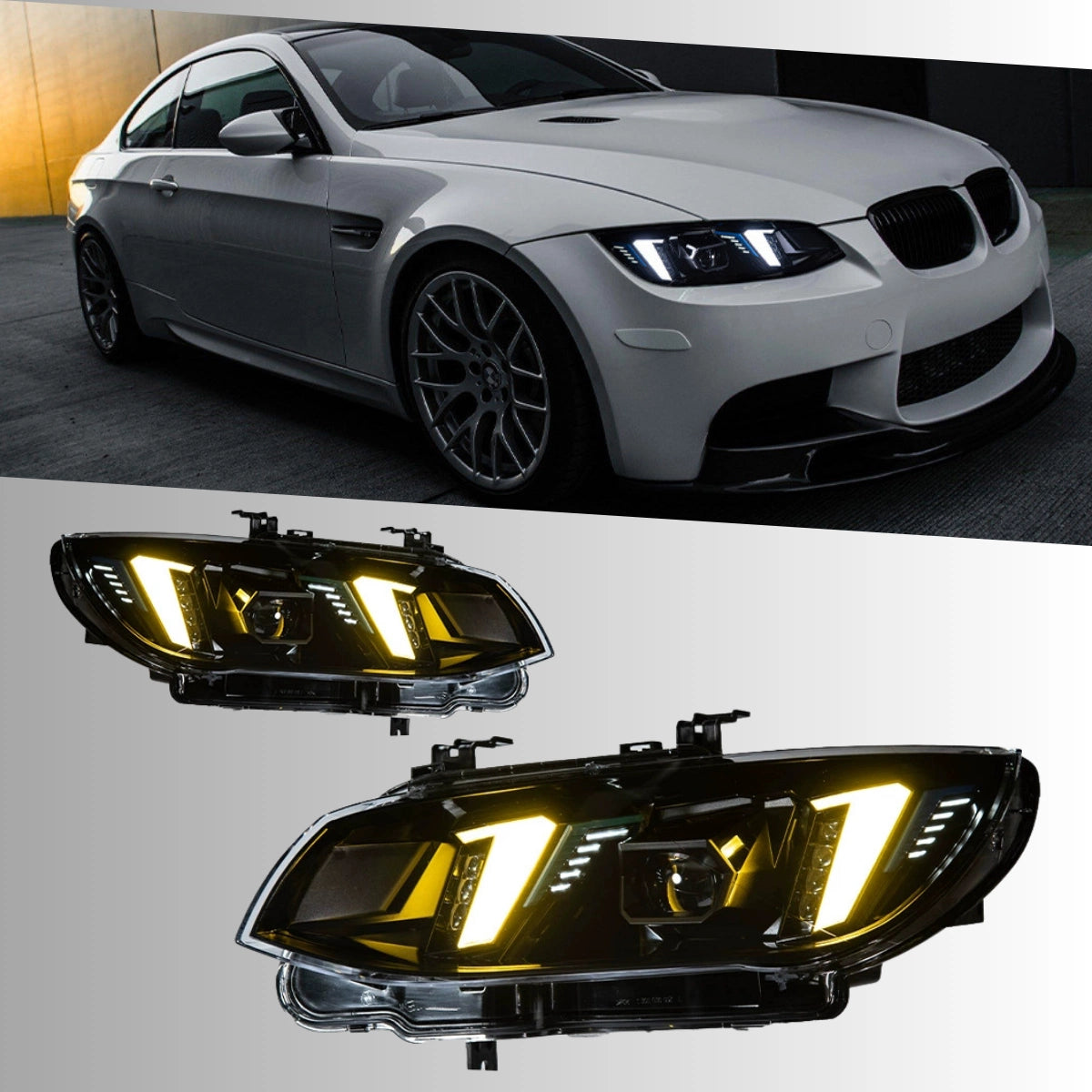 LED Headlights for 2011-2013 BMW 3 Series E92/E93 LCI | G-Style Dual-Color Fang DRL, Plug & Play
