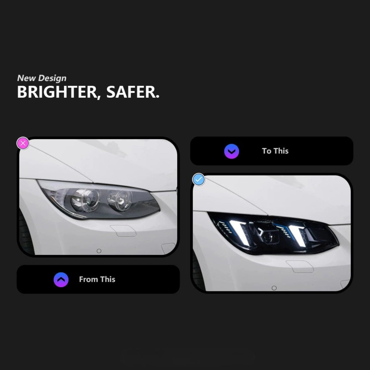 LED Headlights for 2011-2013 BMW 3 Series E92/E93 LCI | G-Style Dual-Color Fang DRL, Plug & Play