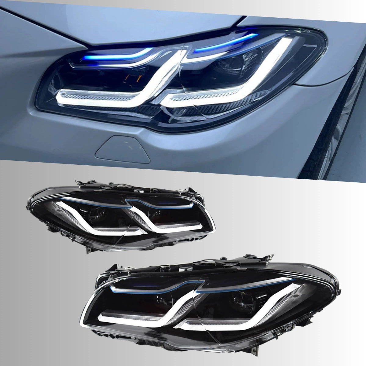 LED Headlights for 2011-2013 BMW 5 Series F10 Pre-LCI (OE Xenon Non-Adaptive) | Dual-Color Switchback DRL, Plug & Play