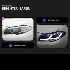 LED Headlights for 2011-2013 BMW 5 Series F10 Pre-LCI (OE Xenon Non-Adaptive) | Dual-Color Switchback DRL, Plug & Play