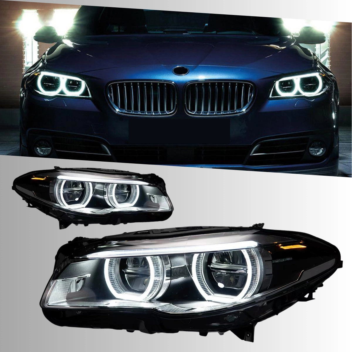 LED-Scheinwerfer für 2011-2017 BMW 5er F10 | Zweifarbige Angel Eyes