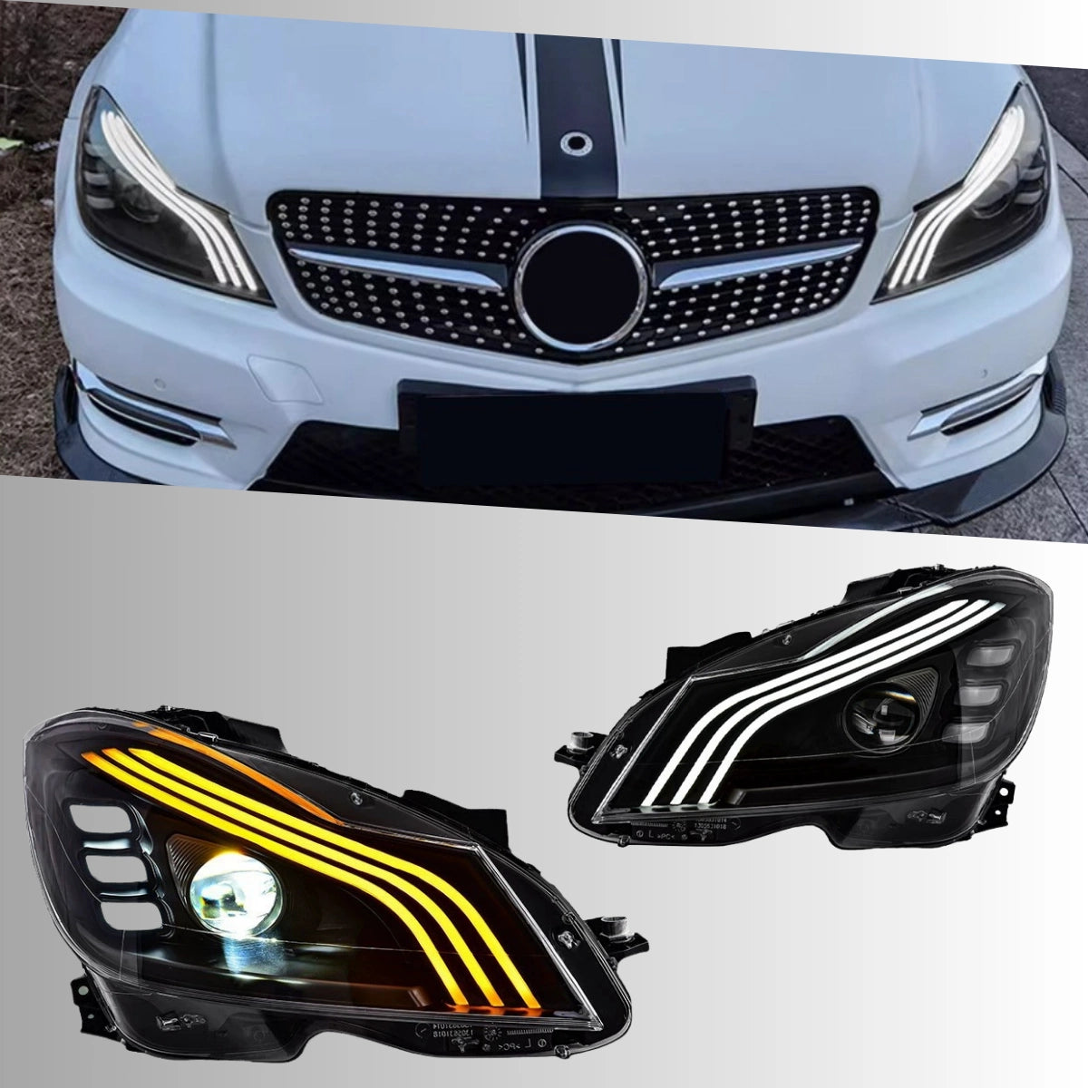 LED Headlights for 2012-2014 Mercedes W204 Facelift C250 C300 C350 | Start-Up Animation, Plug & Play