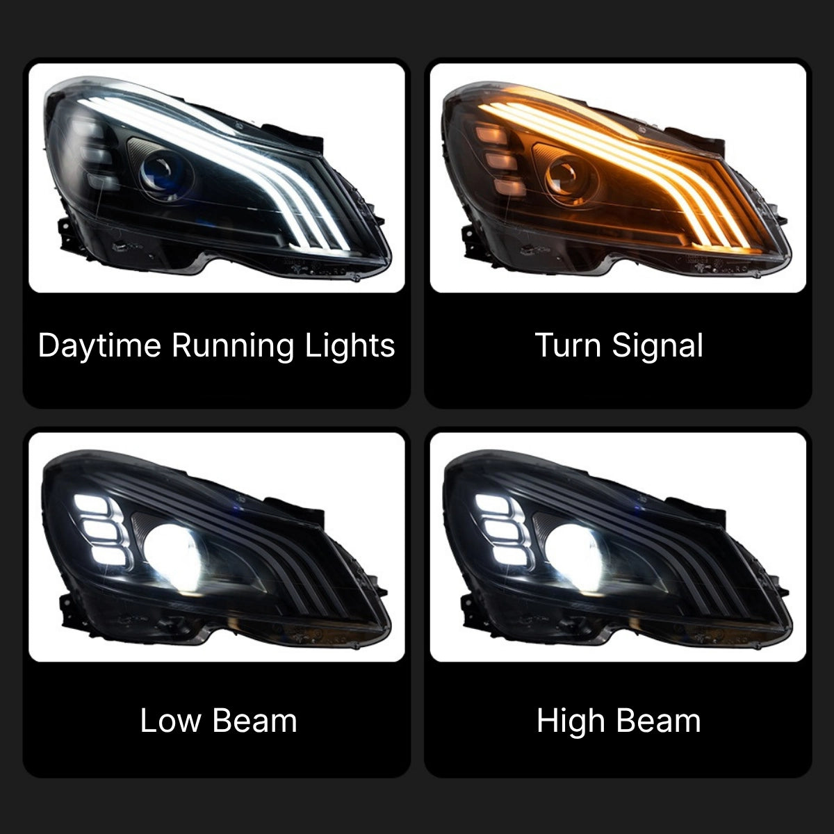 LED Headlights for 2012-2014 Mercedes W204 Facelift C250 C300 C350 | Start-Up Animation, Plug & Play