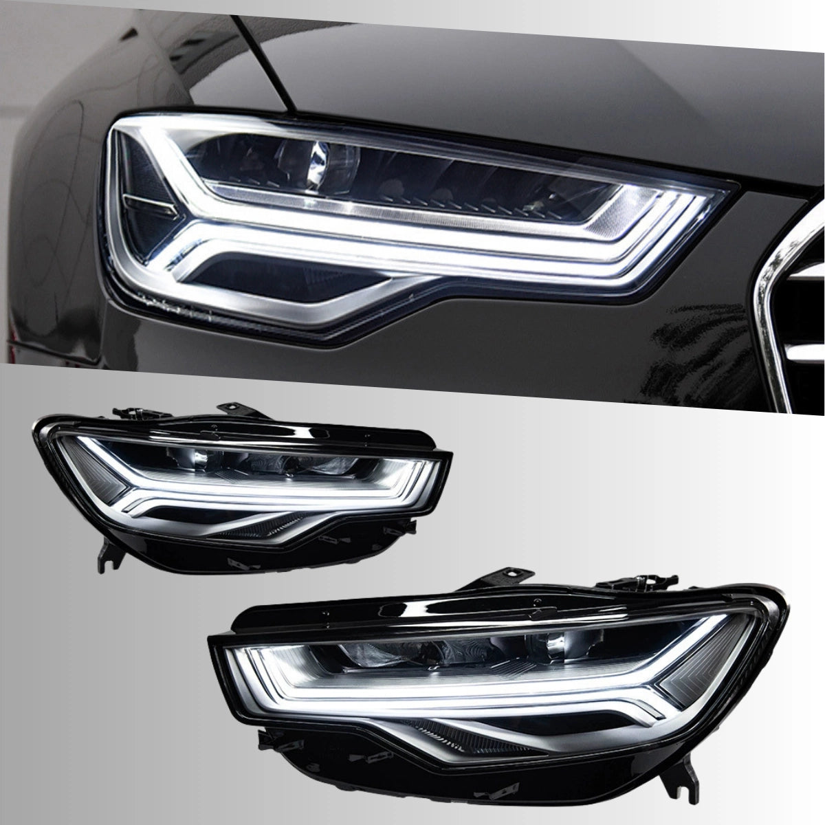 LED Headlights for 2012-2015 Audi A6 C7 Pre-Facelift | Start-Up Animation, White DRL, Plug & Play