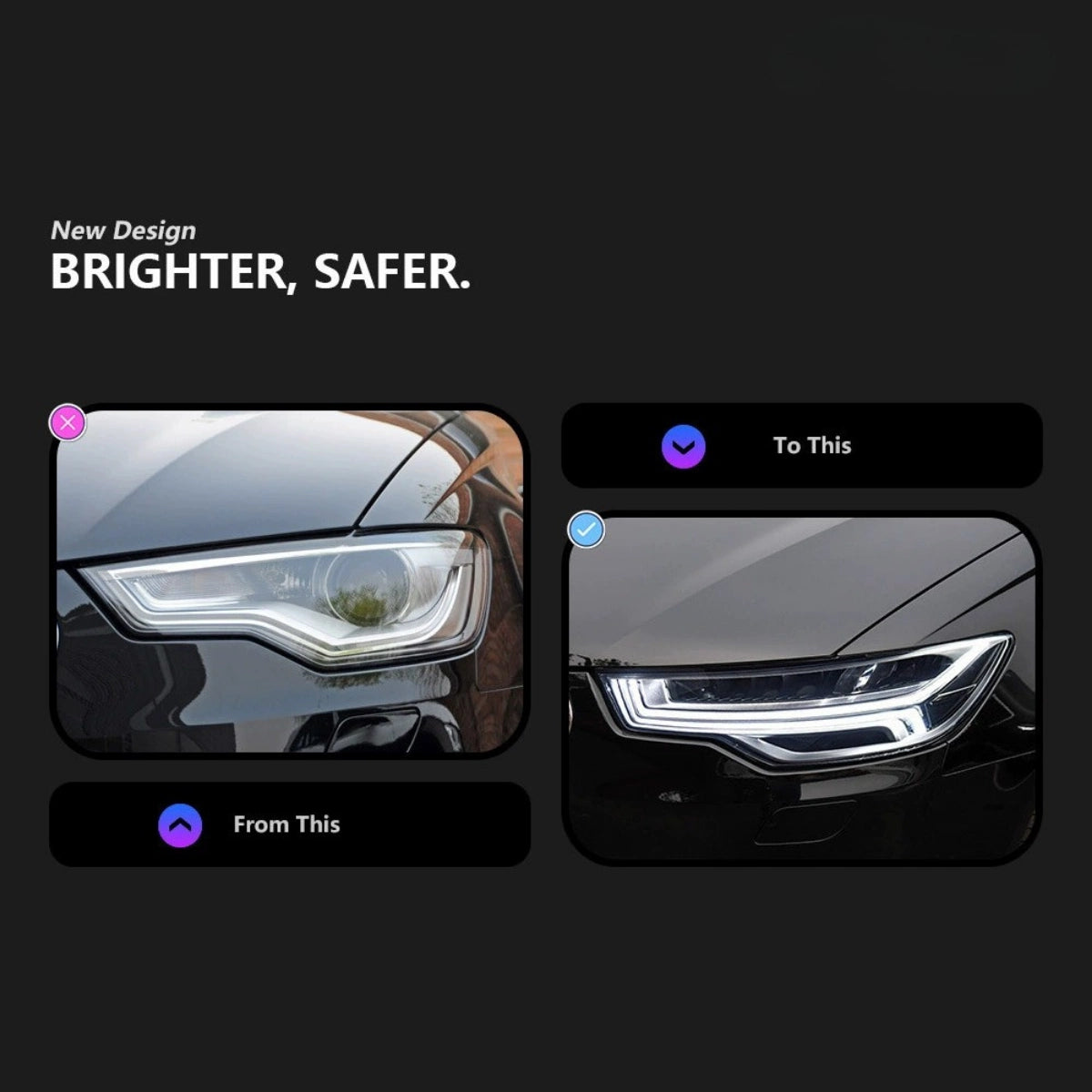 LED Headlights for 2012-2015 Audi A6 C7 Pre-Facelift | Start-Up Animation, White DRL, Plug & Play