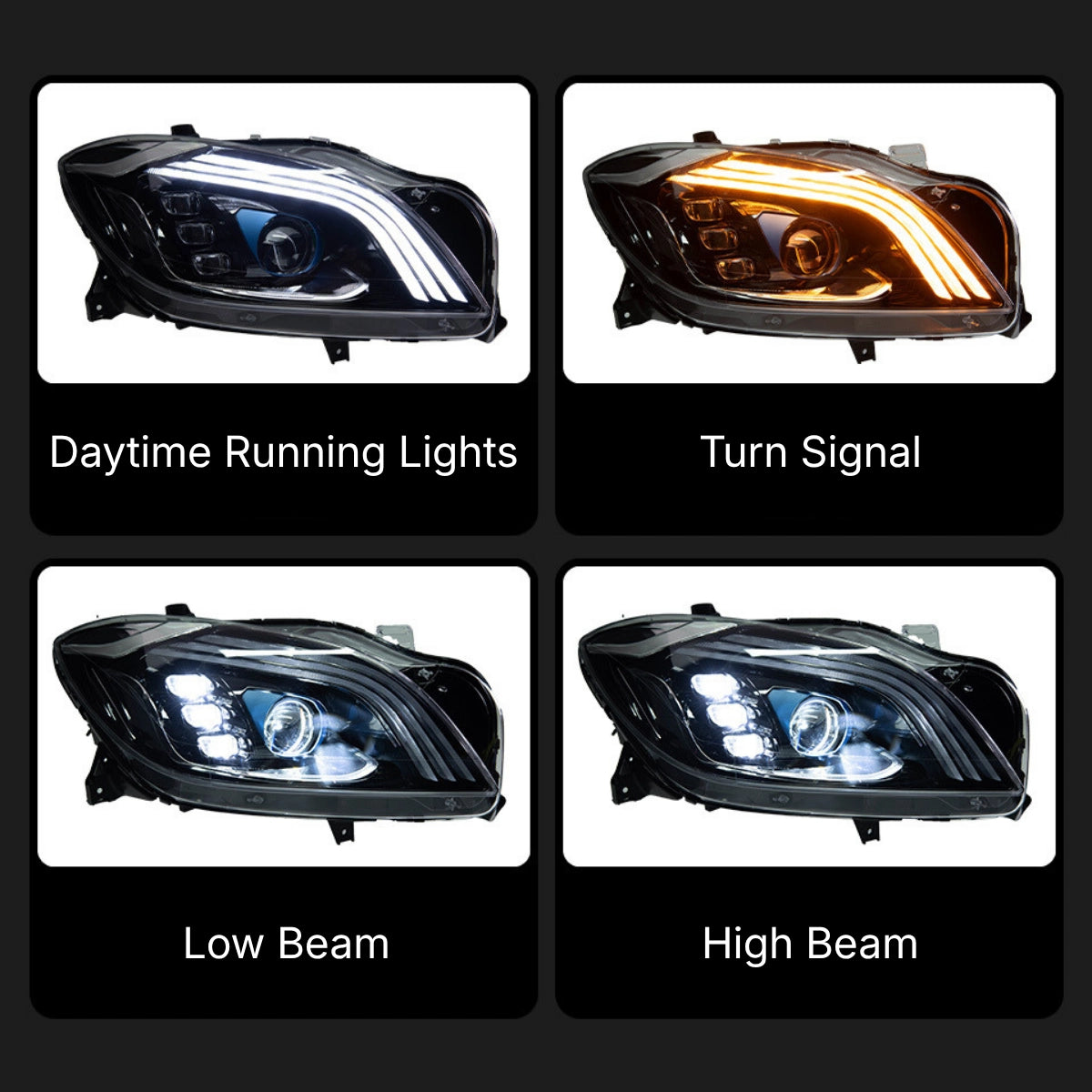 LED-Scheinwerfer für 2012-2015 Mercedes W166 Vorfacelift ML350/ML550 | Startanimation, sequentieller Blinker