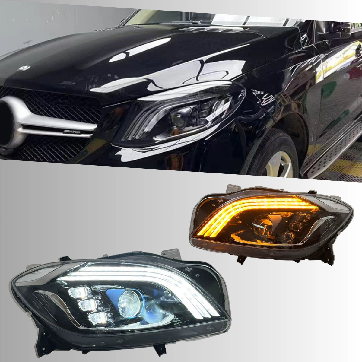 LED-Scheinwerfer für 2012-2015 Mercedes W166 Vorfacelift ML350/ML550 | Startanimation, sequentieller Blinker