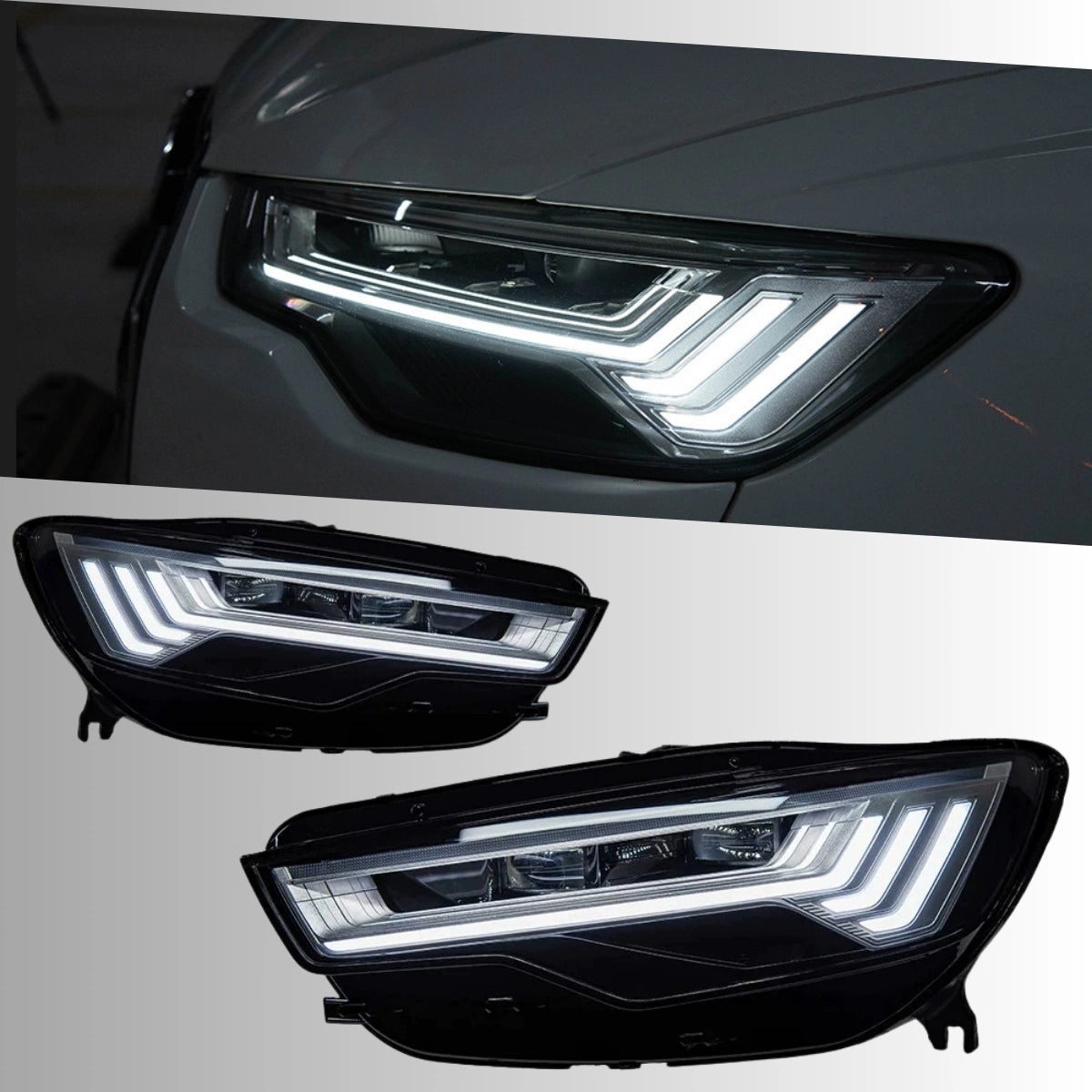 LED Headlights for 2012-2018 Audi A6 C7 C7.5 | 5-Stripe DRL, Bi-LED Projector, Sequential Turn Signal, Start-Up Animation, Plug & Play Upgrade