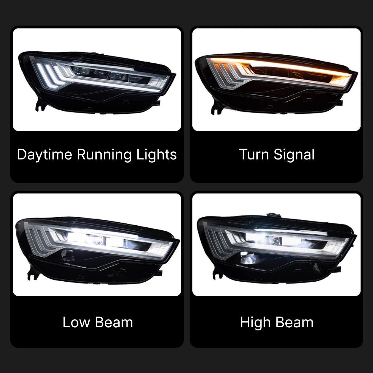 LED Headlights for 2012-2018 Audi A6 C7 C7.5 | 5-Stripe DRL, Bi-LED Projector, Sequential Turn Signal, Start-Up Animation, Plug & Play Upgrade