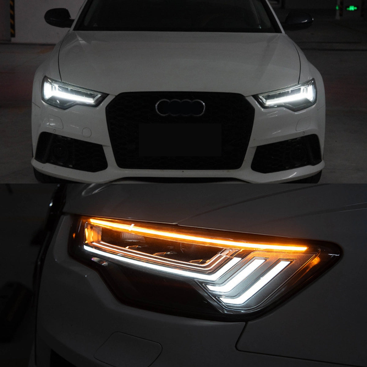 LED Headlights for 2012-2018 Audi A6 C7 C7.5 | 5-Stripe DRL, Bi-LED Projector, Sequential Turn Signal, Start-Up Animation, Plug & Play Upgrade
