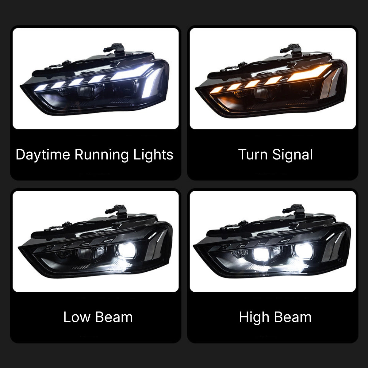 LED Headlights for 2013-2016 Audi A4 B8.5 Facelift (Non-Adaptive) | RS-Style, Start-Up Animation, White DRL, Plug & Play