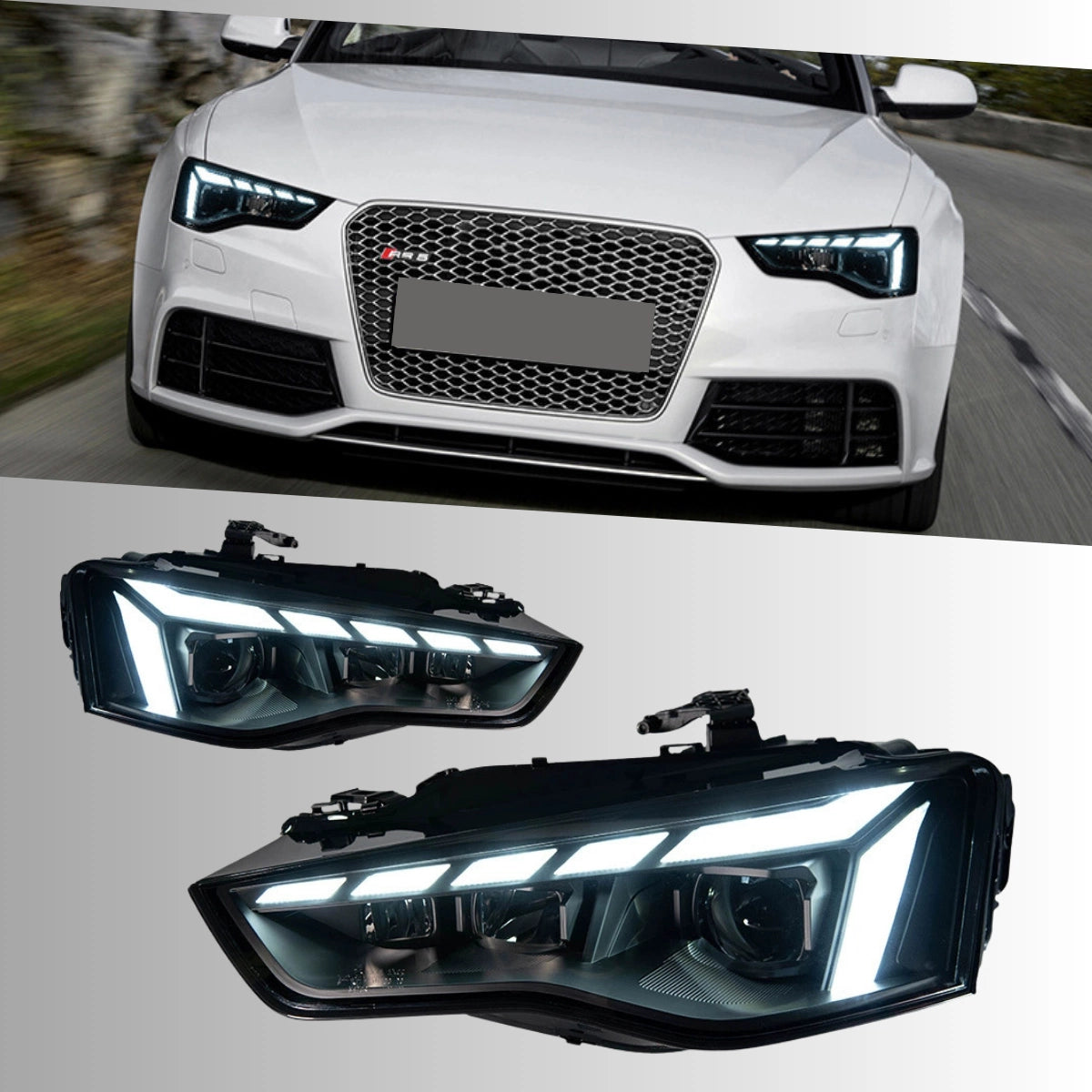 LED Headlights for 2013-2017 Audi A5 S5 8T 8F Facelift | RS-Style Start-Up Animation, White DRL, Plug & Play