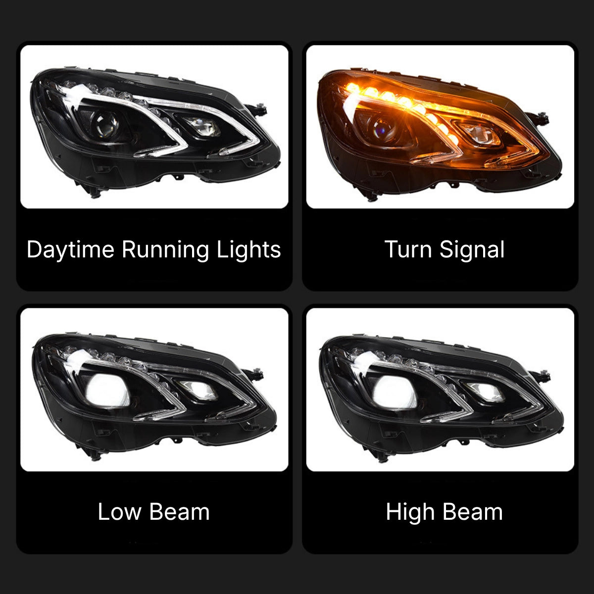 LED Headlights for 2014-2016 Mercedes W212 Facelift E350 E400 E550 | White DRL, Plug & Play