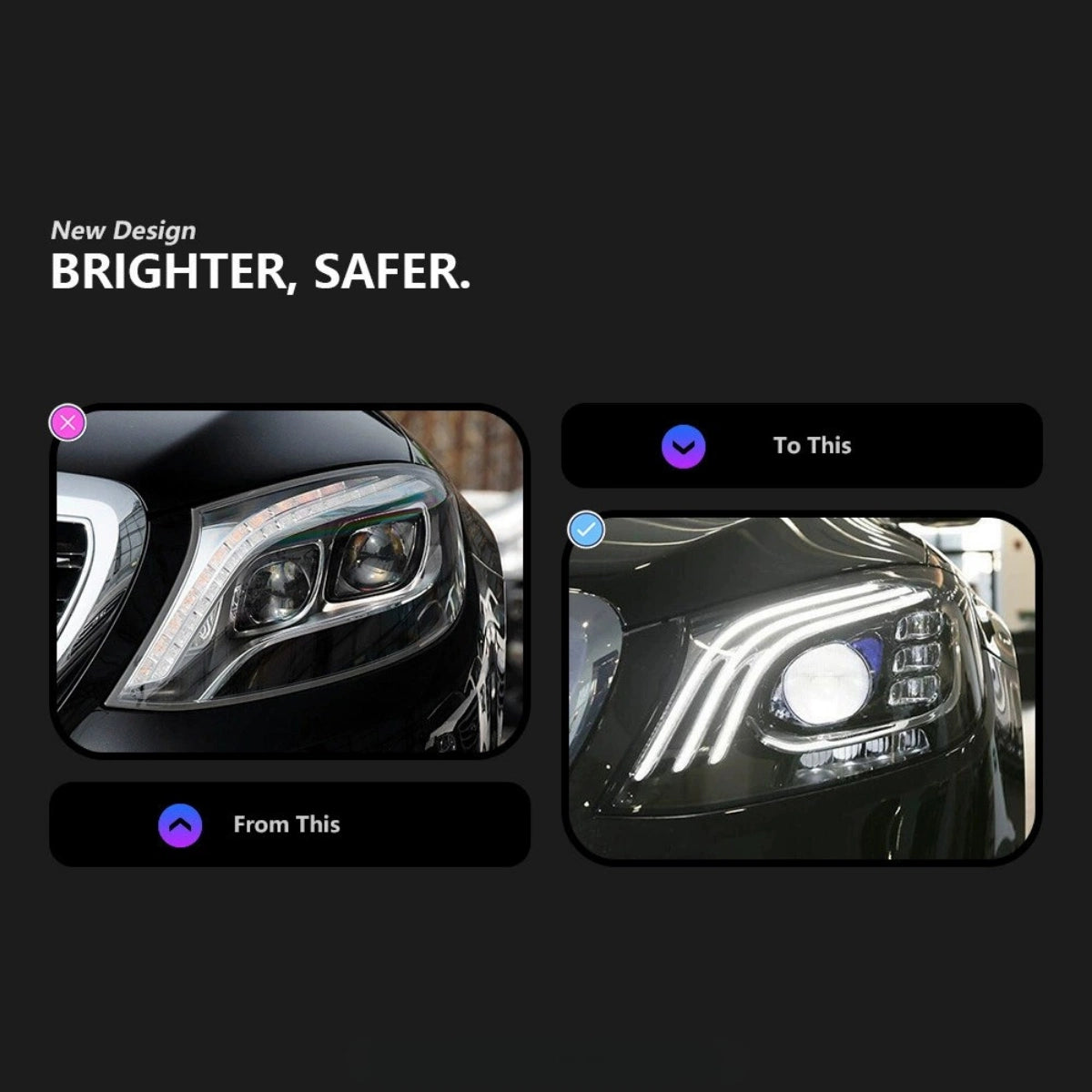 LED-Scheinwerfer für 2014-2017 Mercedes W222 Vorfacelift S550/S600 | Startanimation, sequentieller Blinker