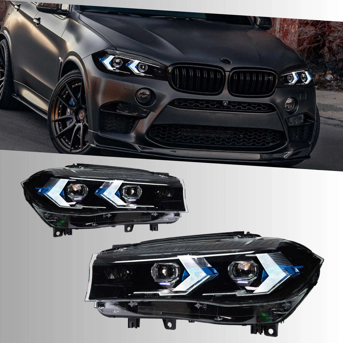 LED Headlights for 2014-2018 BMW X5 F15 | White DRL, Arrow-Style, Sequential Signals, Plug & Play