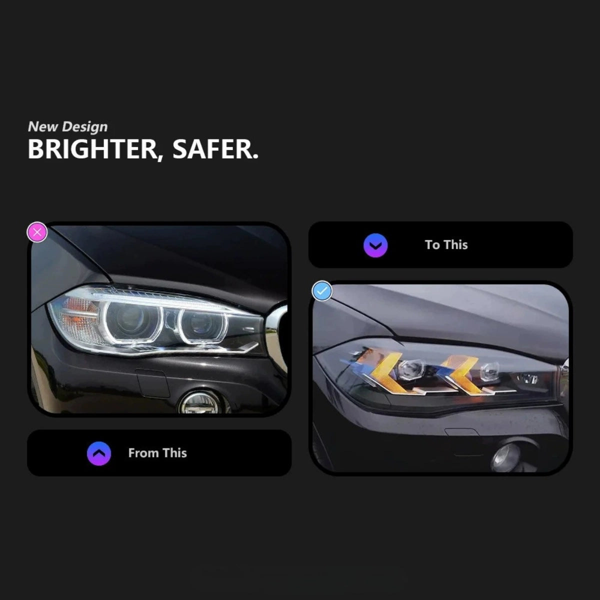 LED Headlights for 2014-2018 BMW X5 F15 | White DRL, Arrow-Style, Sequential Signals, Plug & Play