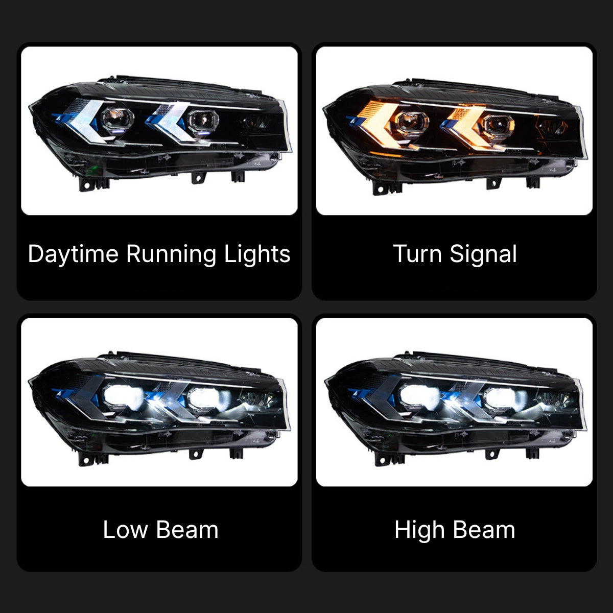 LED Headlights for 2014-2018 BMW X5 F15 | White DRL, Arrow-Style, Sequential Signals, Plug & Play